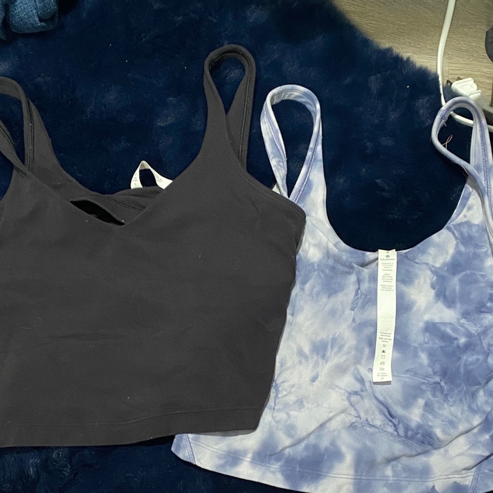 lululemon athletica Black and Blue Tie-Dye Scoop Neck Tank Tops